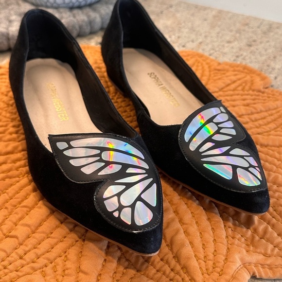 Sophia Webster Black Butterfly Flats Loafers Size 37 (6.5) Iridescent - Picture 2 of 8